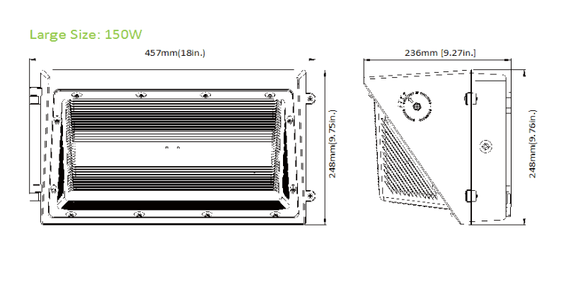 Led Wall Pack 150W Tunable CCT 3000/4000/5000 drawing