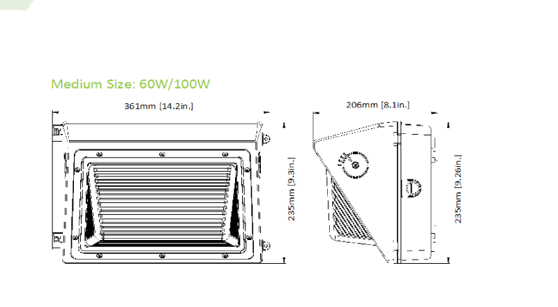 Led Wall Pack Tunable 60/100W CCT 3000/4000/5000K drawing