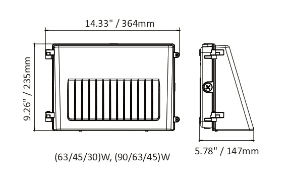 Led Wall Pack Full Cut-Off White Finish 45/63/90W 3000K/4000K/5000K w/Photocell drawing