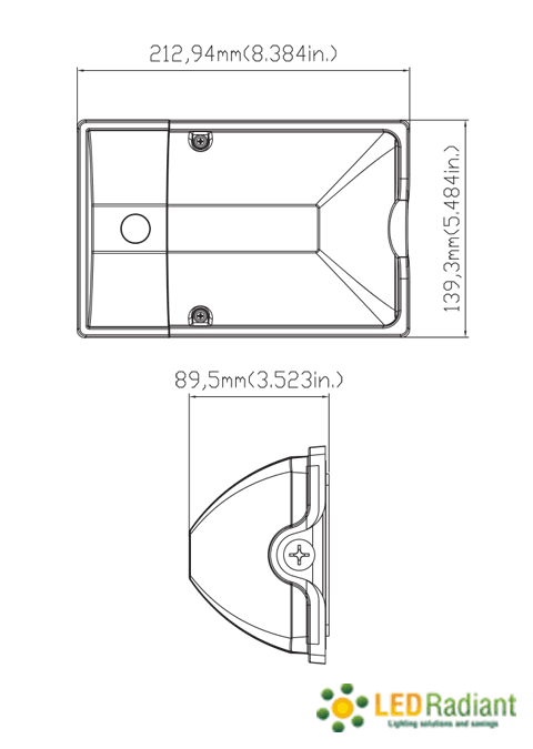 25W LED Mini Wall Pack 2700Lm 5000K IP65 W/photocell drawing
