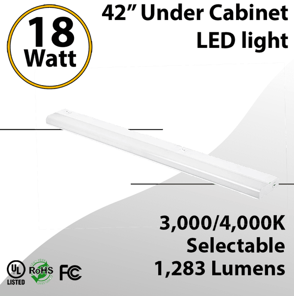 18W Under-Cabinet LED Light: 42" Cabinet Mountable, CCT 3/4000K 1283lm