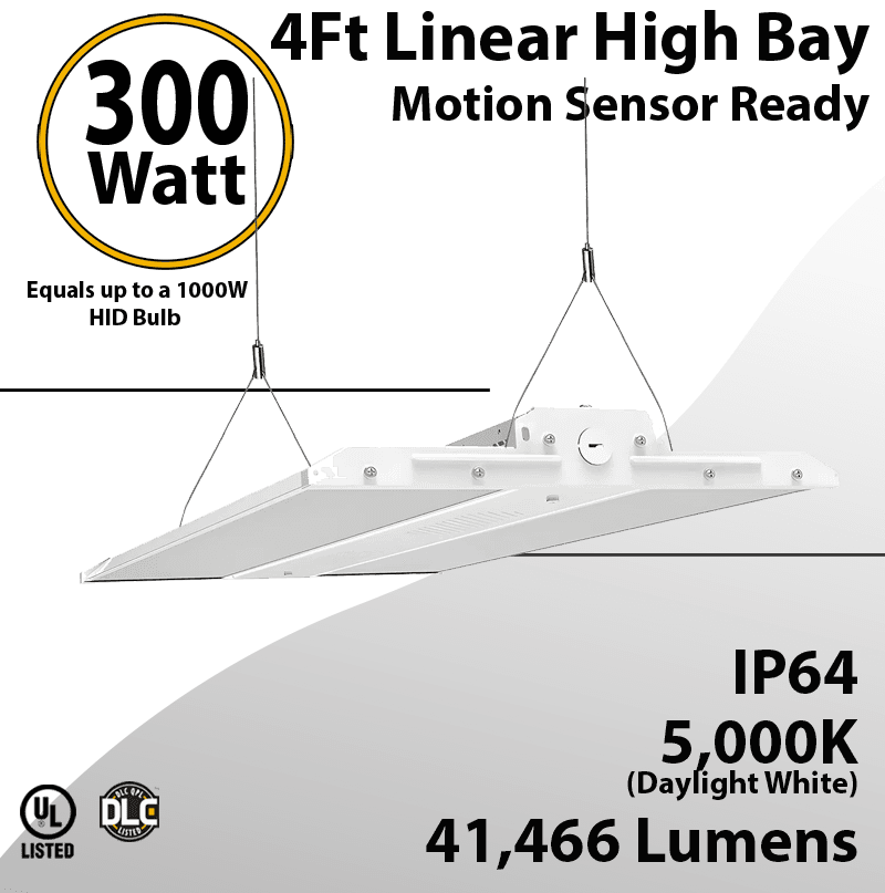 Led Warehouse Lights 4Ft Linear Fixture 300W 41466Lm 5000K 100-277V
