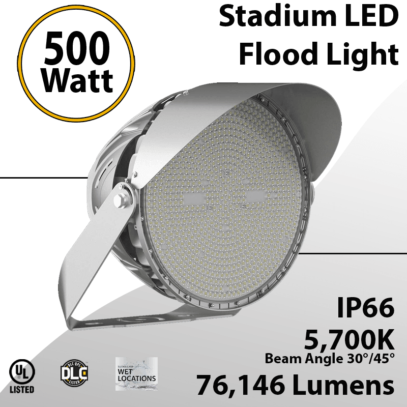 Flood Lights Stadium LED Lamp 500W 76146 lumens 200-480VAC IP66 UL DLC