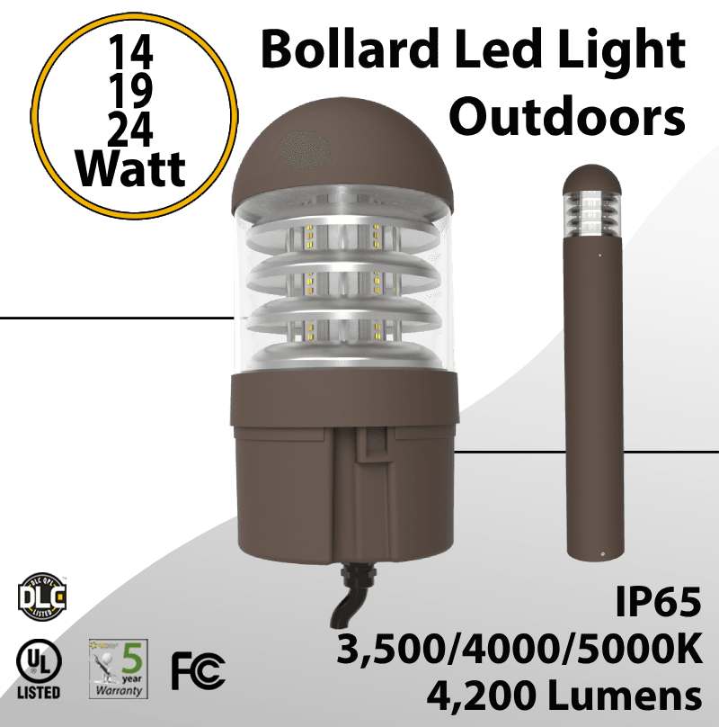 Bollard Led Light Outdoors Steel Curve 14/19/24W Selectable 4200Lm 3CCT