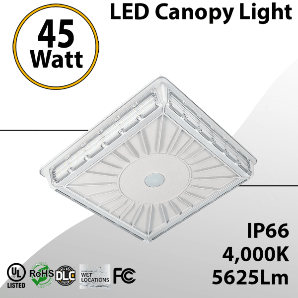 White LED Parking Garage Canopy Light 4000K 45W