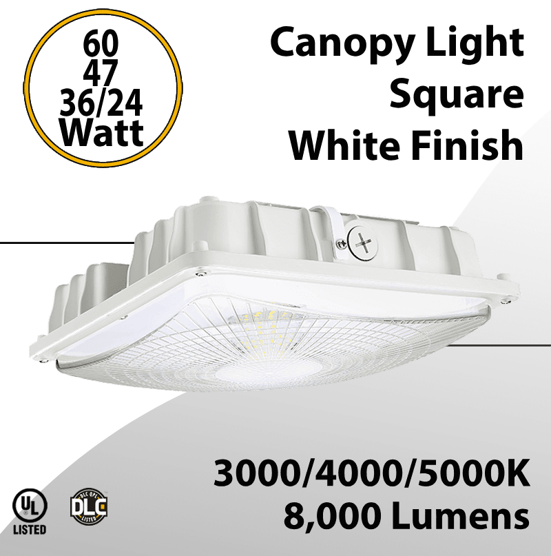 Canopy Light Square White Finish 24 to 60W - 3000/4000/5000K - 8000Lm