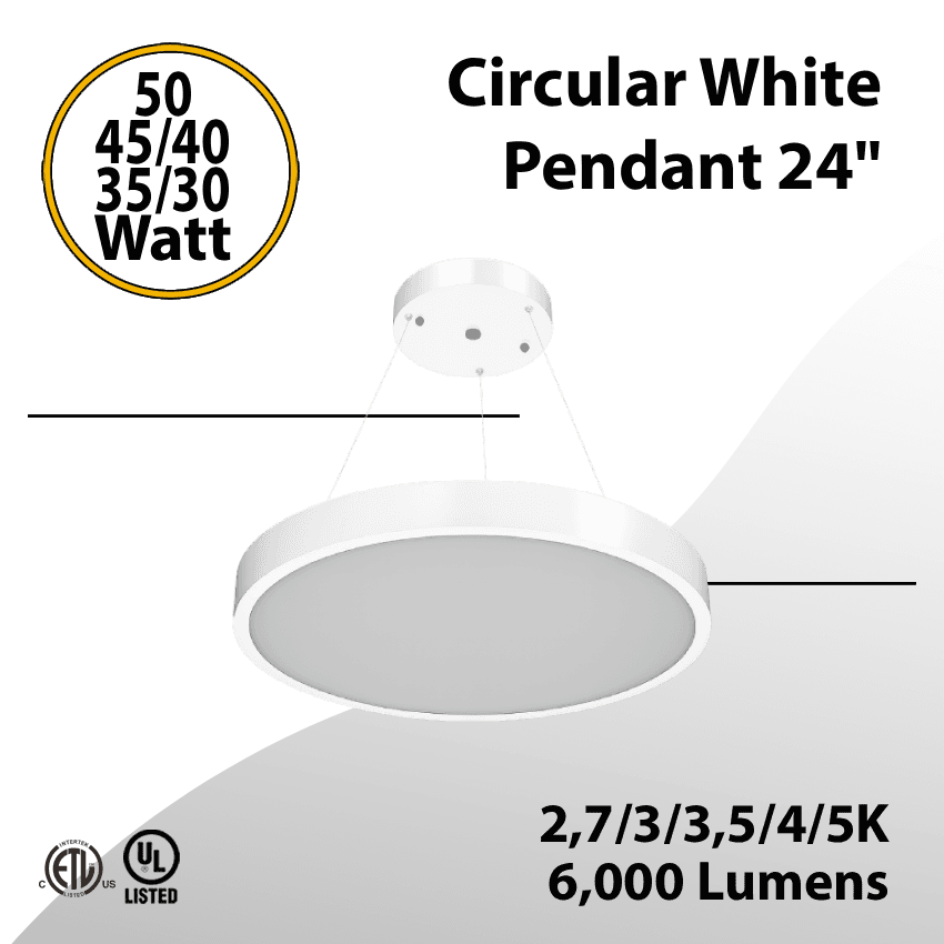 Led Circular Pendant White 24" 50/45/40/35/30W 5 CCT Tunable 6000 Lm