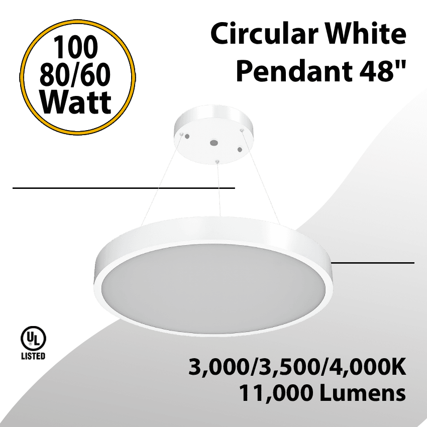 Led Circular Pendant White 48" 100/80/60W 11000Lm 3/3.5/4K Tunable
