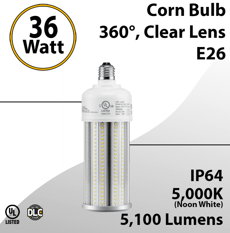 LED Corn Bulb Lamp 36W 5100Lm 5000K E26 Medium Base IP64 UL