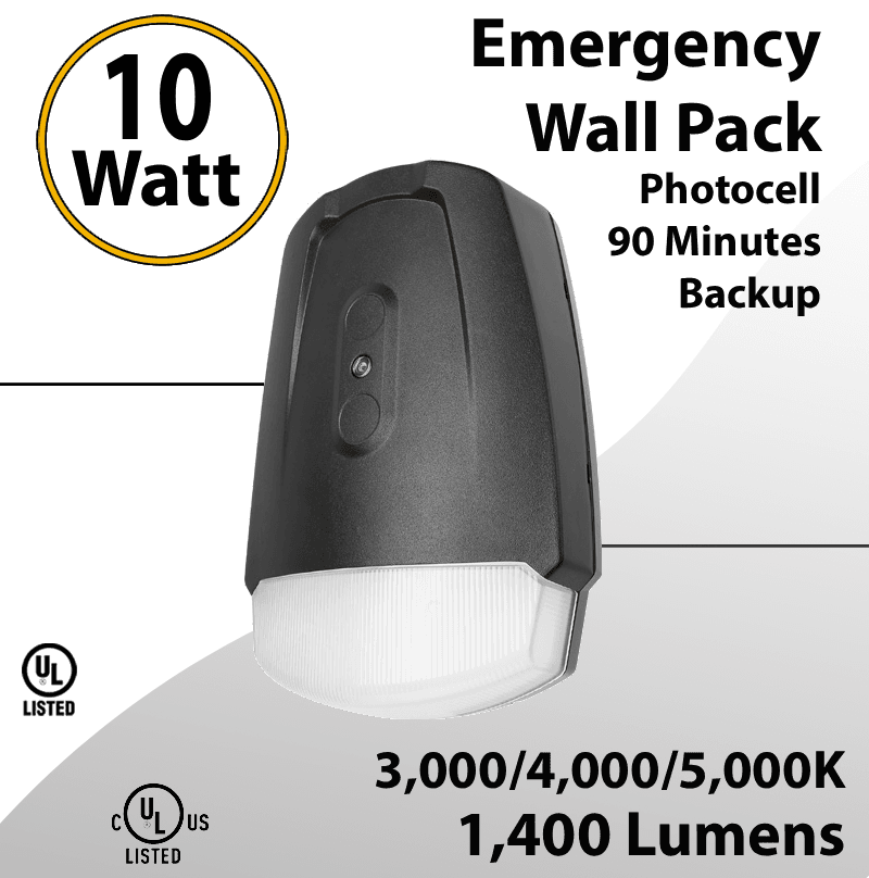 Emergency Wall Pack 10W - Photocell - 90M Backup Light 1400Lm 3/4/5K