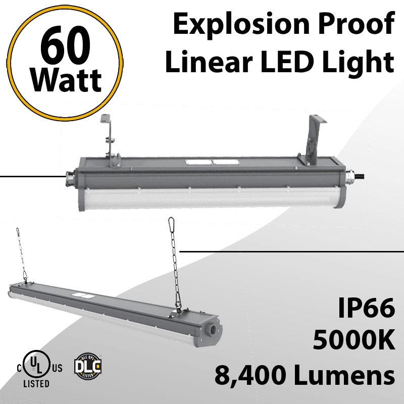 LED Explosion Proof Light Linear Class 1 Div 2 60W 8400Lm