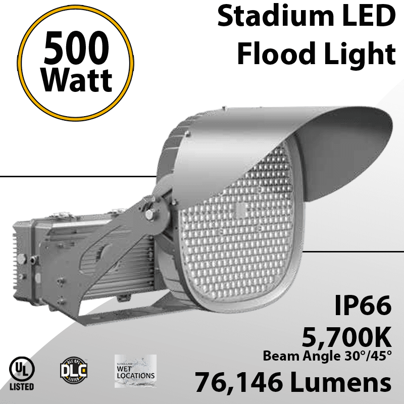 LED Stadium Flood Lights 500W 76146 lumens 100-277VAC IP66 UL DLC