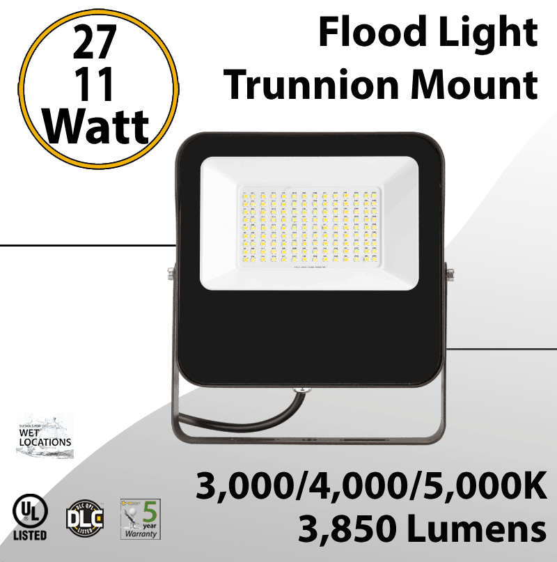 LED Flood Light Trunnion Mount 27W-11W 3850Lm 3000K 4000K 5000K