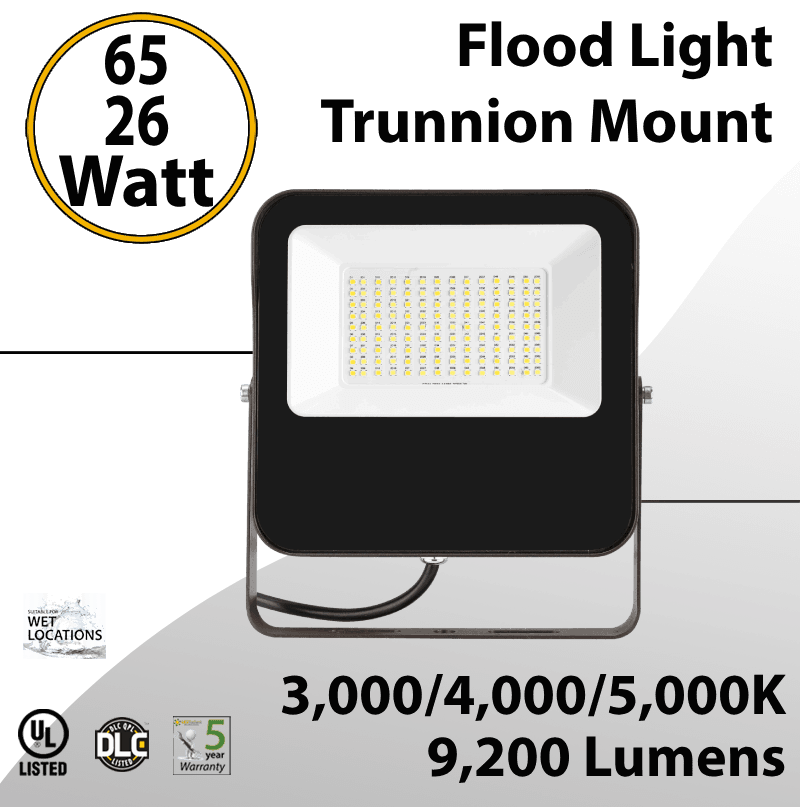 LED Flood Light Trunnion Mount 65W-26W 9200Lm 3000K 4000K 5000K