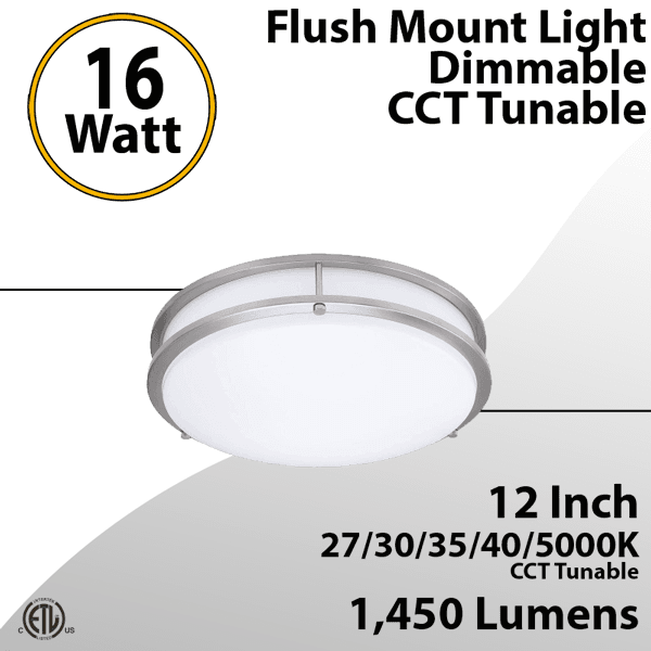 Energy Efficient Ceiling Light 27-5000K 16W 1450Lm 12'' Nickel Interior Lighting