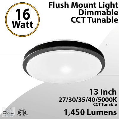 Bedroom Kitchen Bathroom Ceiling Light 27-5000K 16W 1450Lm 13'' Black