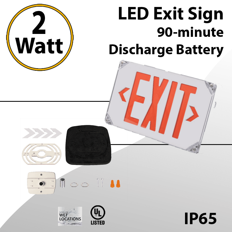 Wet Locations Exit Sign 90Min Battery Included IP65 Single/Double Face