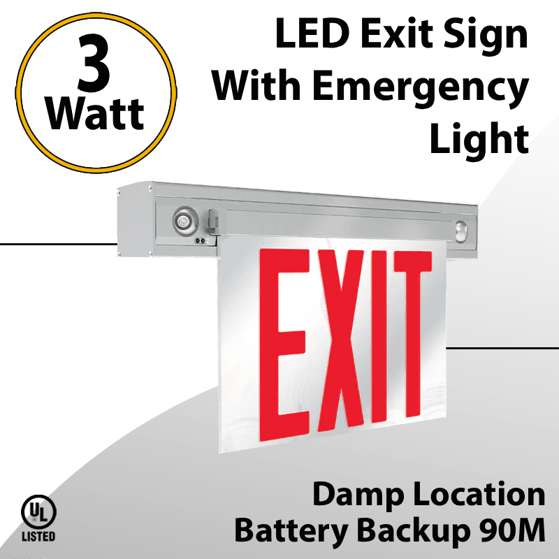 Exit Sign With Emergency Light 90M BackUp Red Letters