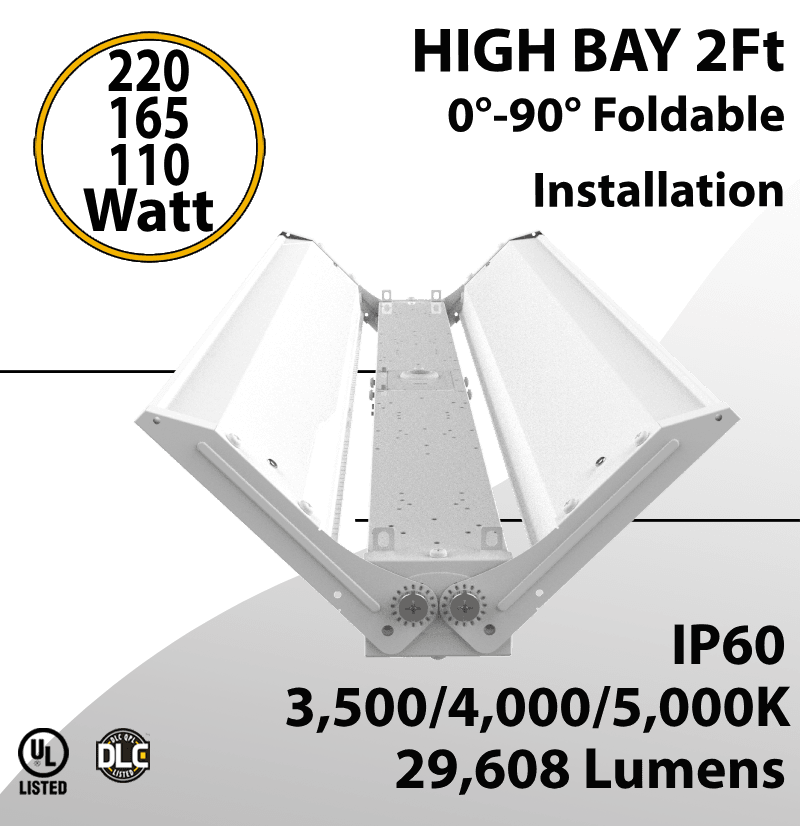 LED High Bay Light 2Ft. 220W/165W/110W 35K 40K 50K OS Ready UL DLC