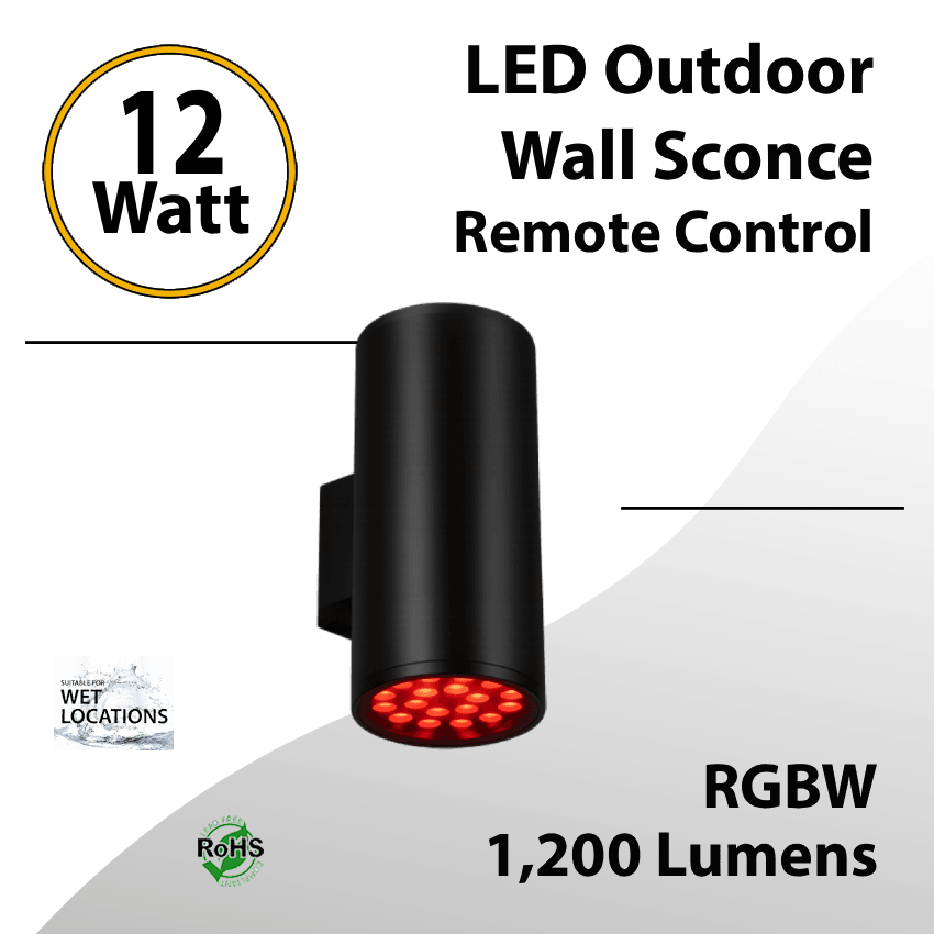LED Outdoor Up and Down Wall Sconce RGBW 12W Remote Control 1200Lm