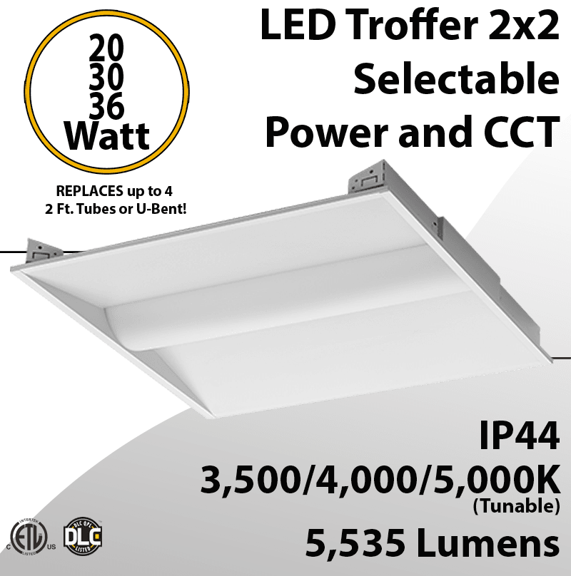 LED Troffer 2x2 Power and CCT selectable ETL DLC