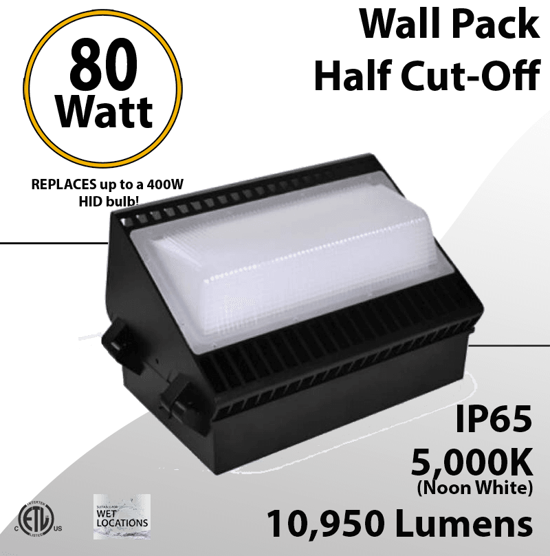 LED Wall Pack Light Half cut-off 80W 10950Lm DLC 5000K