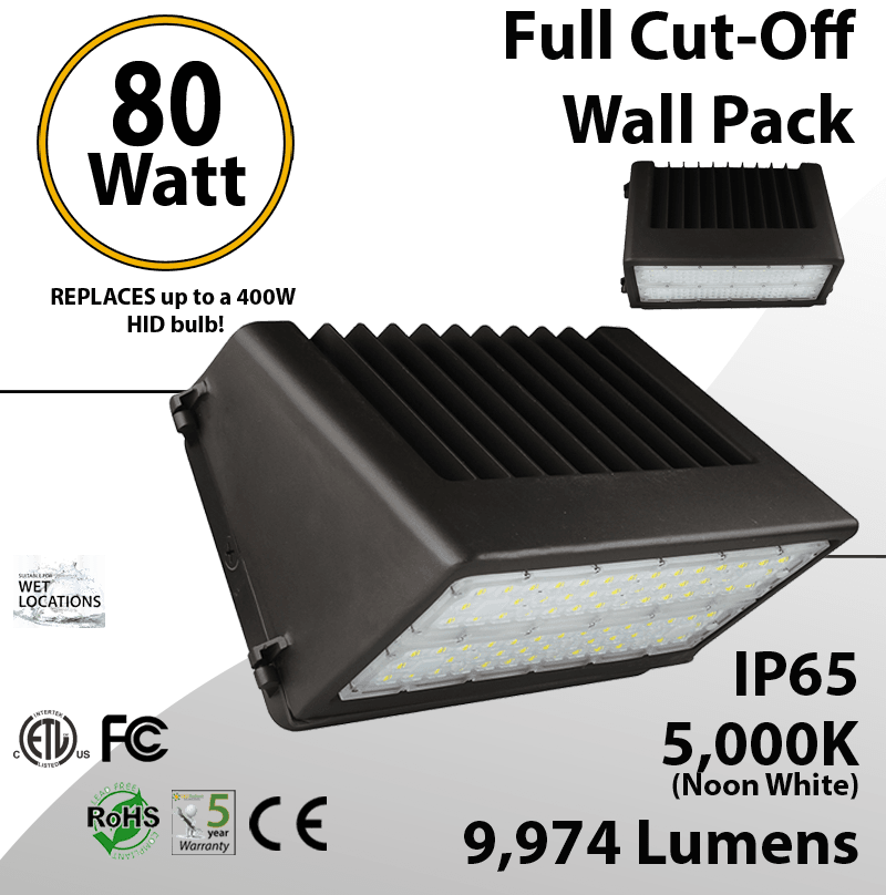 LED Wall Pack Light Full Cut-Off 80W 9974 Lm DLC 5000K