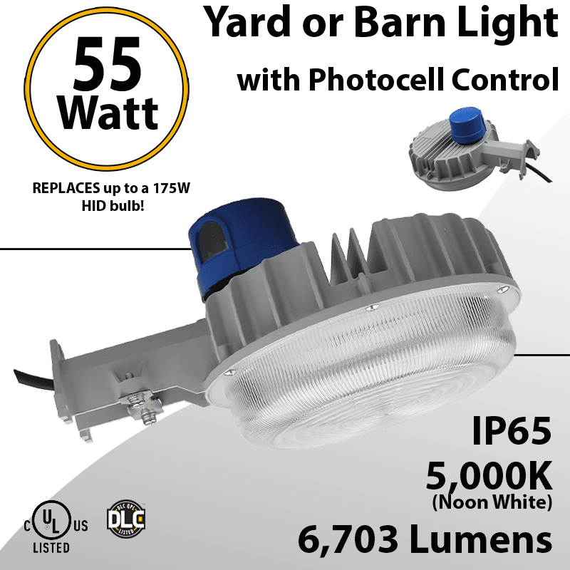 LED Yard Light LED Barn Light w/Photocell Control 55W 6703 Lumens