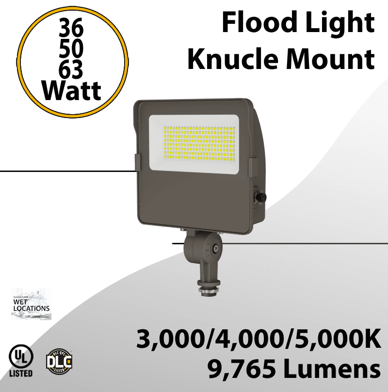LED Flood Light Knucle Mount 36W 50W 63W 9765Lm 30K 40K 50K Photocell