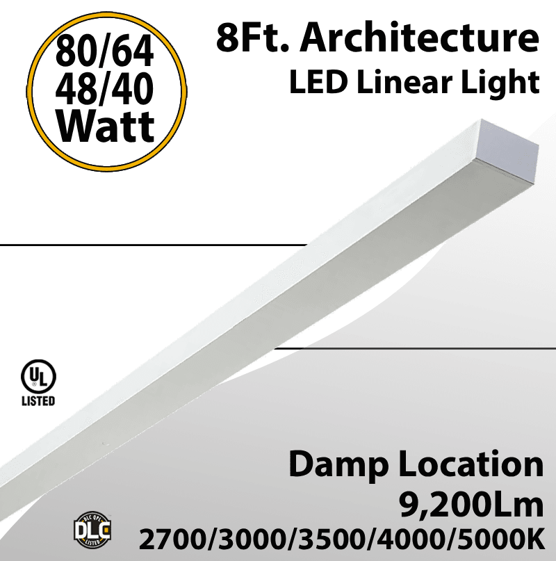 8FT Architecture 80 64 48 40W 5CCT Selectable LED Linear Light