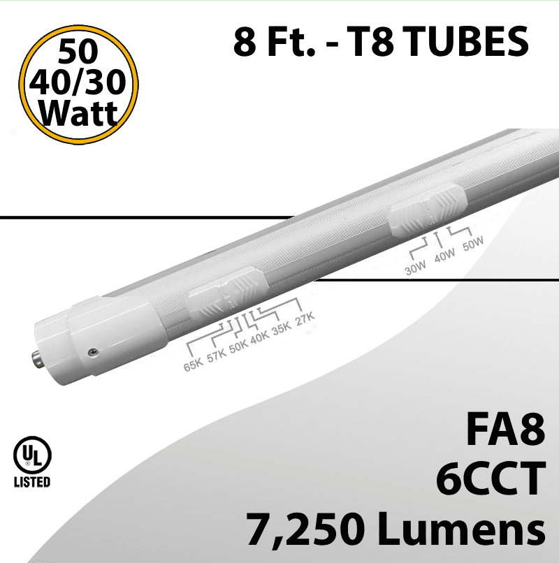 LED T8 8FT FA8 50/40/30W 7250Lm 6 CCT