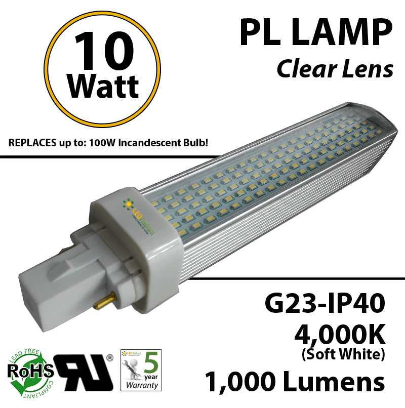 10W PL LED Bulb lamp 1000Lm 4000K G23 IP40 UL. Direct Line (Remove Ballast)