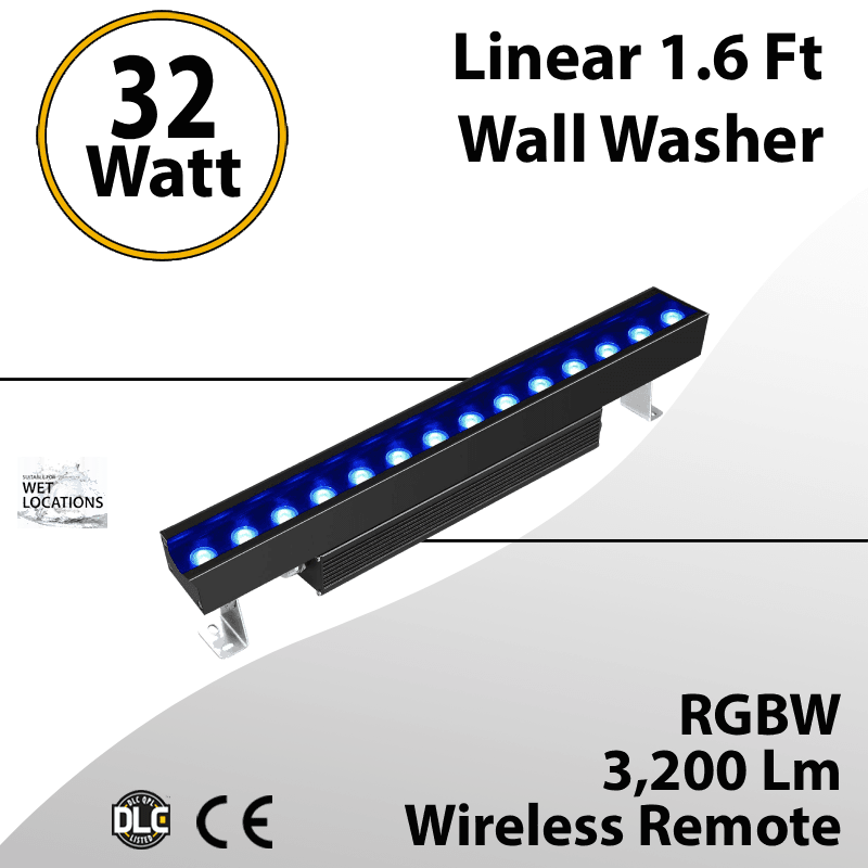 Linear 1.6 Ft Wall Washer Black RGBW Wirless Remote 32W 3200Lm
