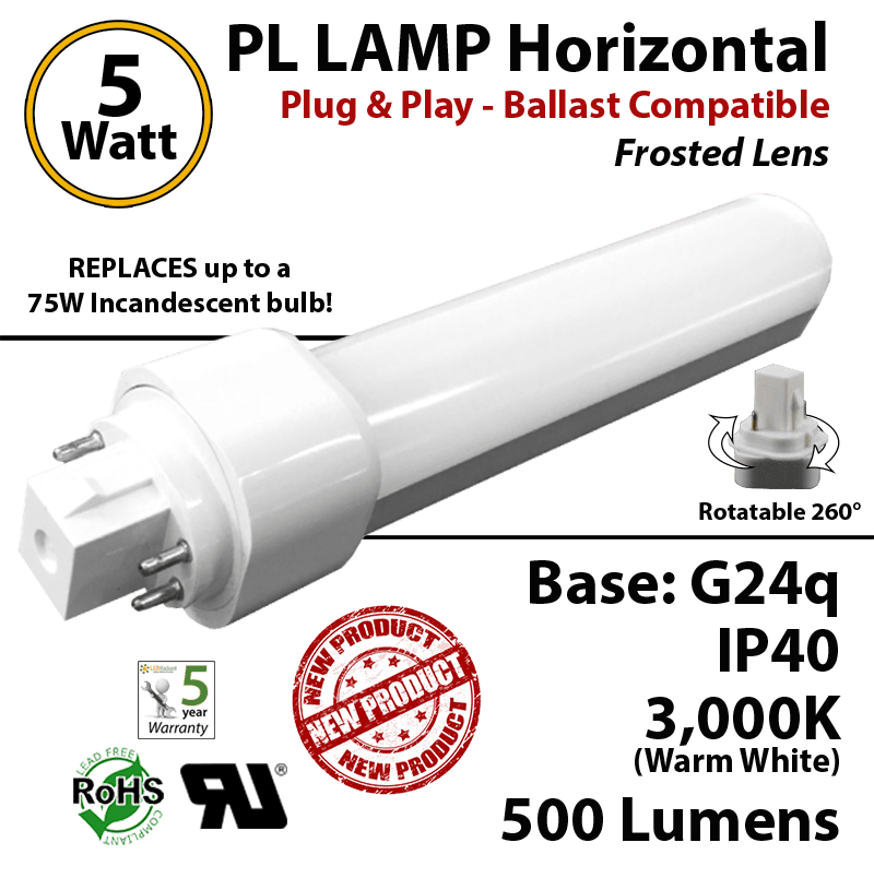 7W PL LED Lamp 850Lm 4000K Frosted Lens GU24 bypass ballast
