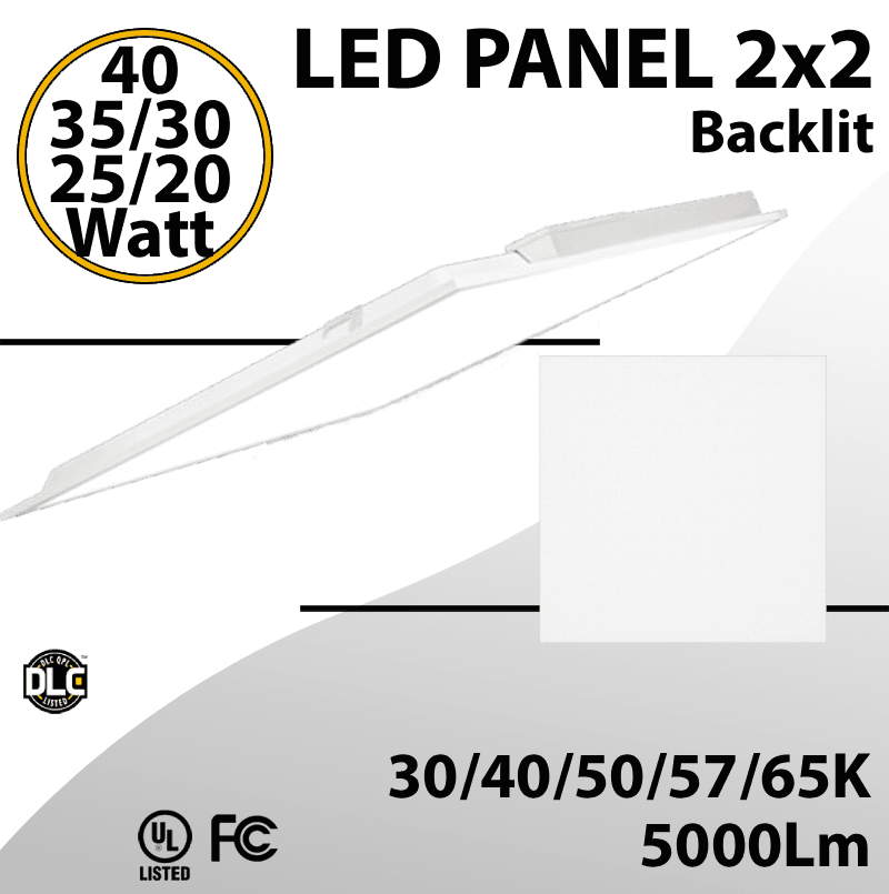 LED Panel Light 2x2 Backlit 40/35/30/25/20W Tunable 5 CCT 5000Lm