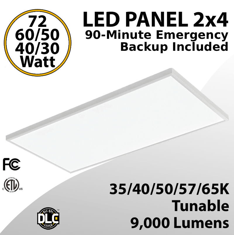LED Panel Light 2x4 72W-30W 9000Lm 5CCT 30K-65K With Emergency BackUp