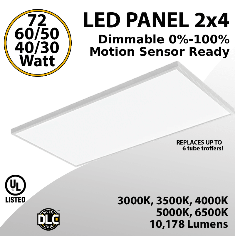 LED Panel Light 2x4 30-72W 10178Lm Back Lit 5CCT 30K-65K Motion Sensor