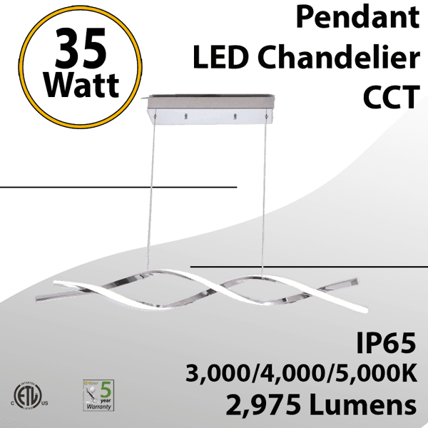 Modern LED Linear Wave Pendant Chandelier Light - 35W CCT