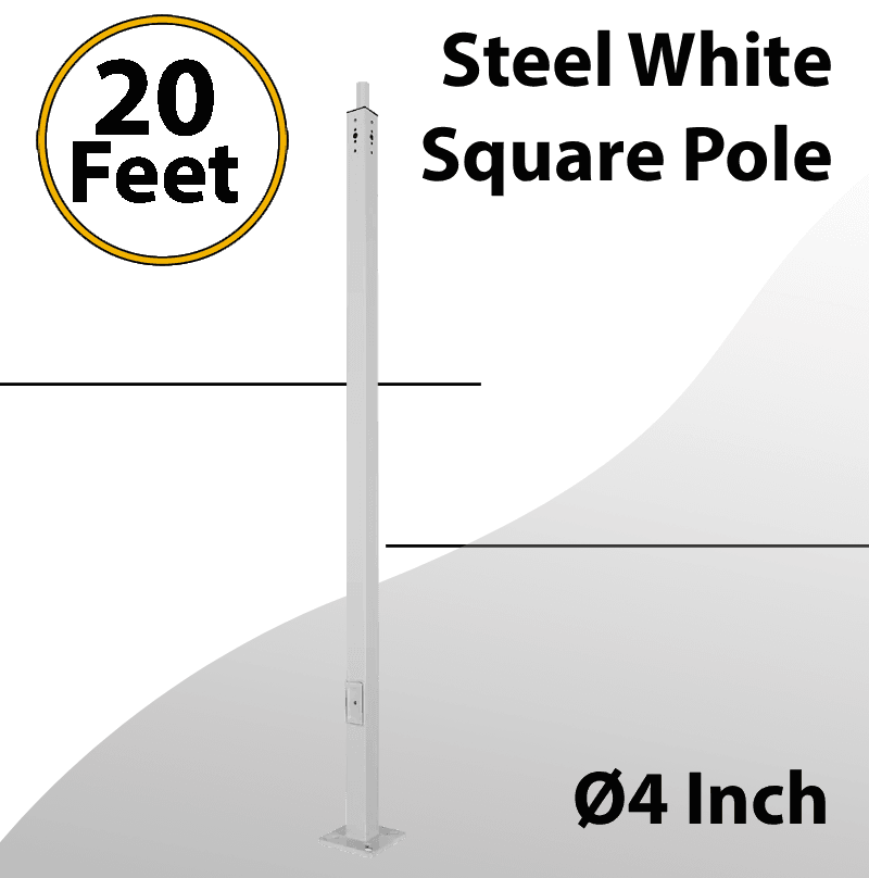 Steel White Square Pole 20 Foot - 4 Inch 11G
