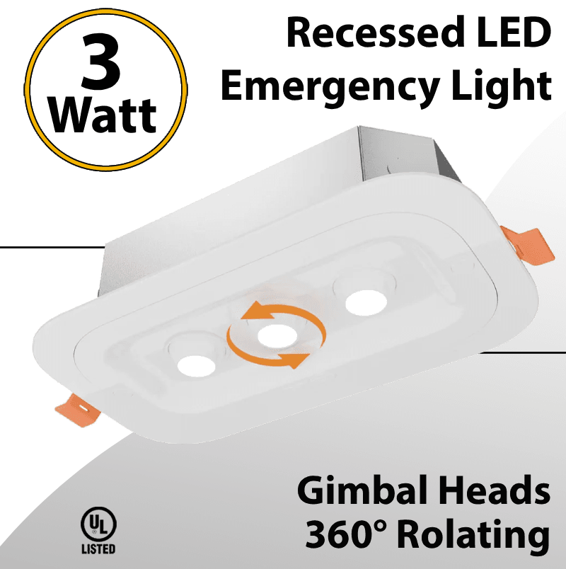 Recessed LED Emergency Light 3 Gimbal Heads 360° Rolating