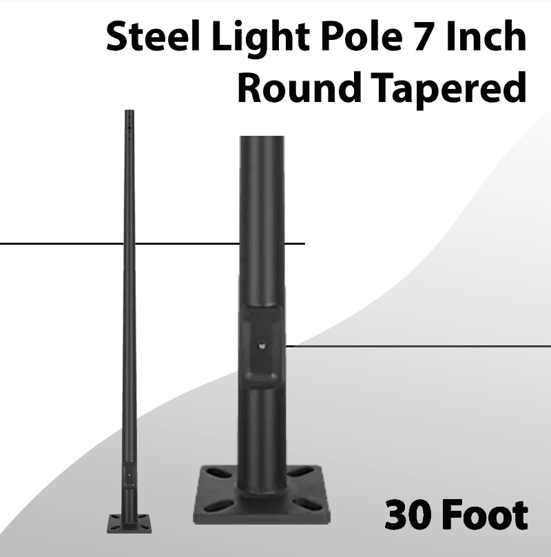 Steel Light Pole 30 Foot - 7 Inch Round Tapered