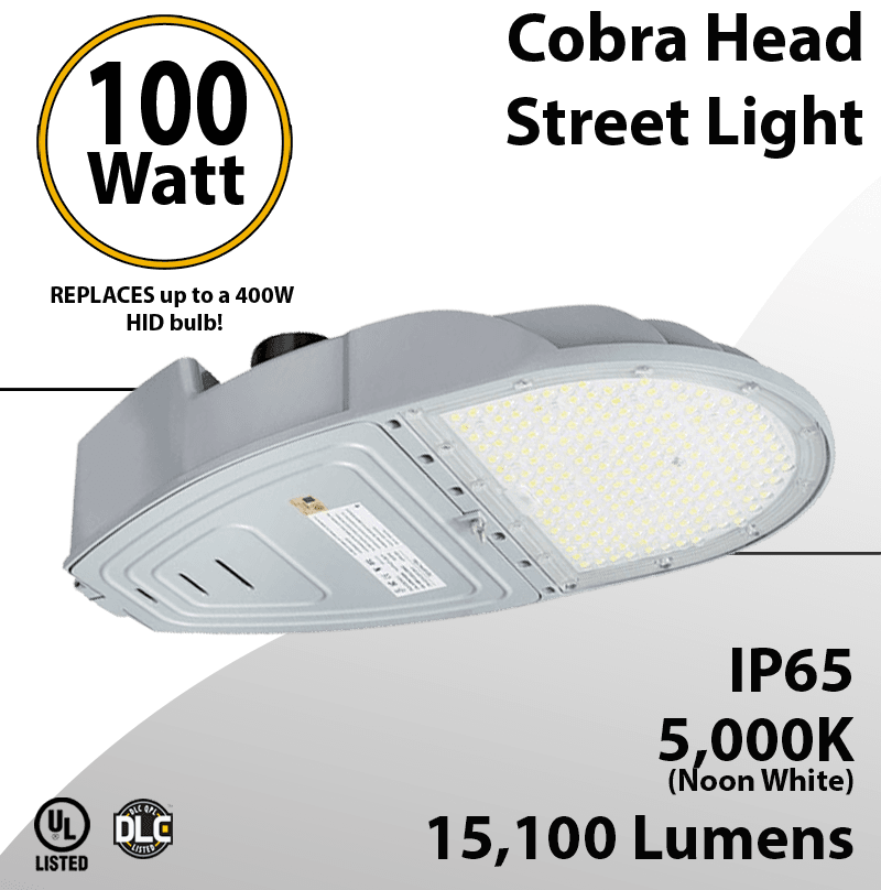 Cobra Head Street Light 100W 15100Lm 5000K UL IP65 DLC