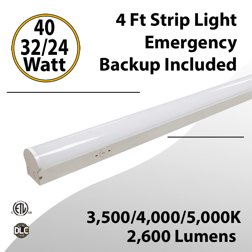 LED Strip Light 4FT 40/32/24W 3CCT 5200Lm Emergency Backup Included