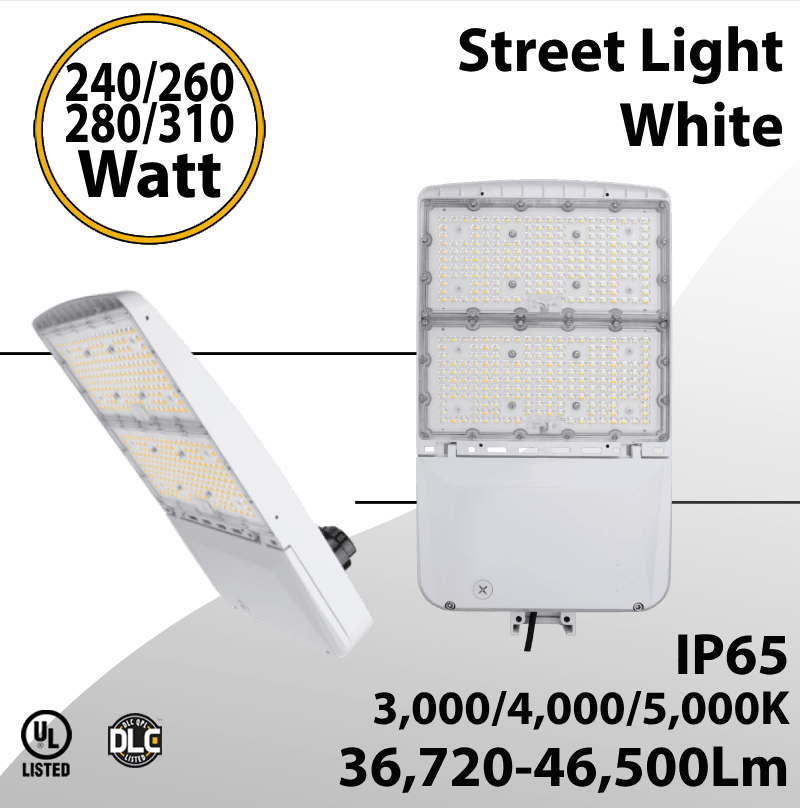 Street Light White Finish 240 to 310W - CCT 3/4/5000k Up to 46500Lm