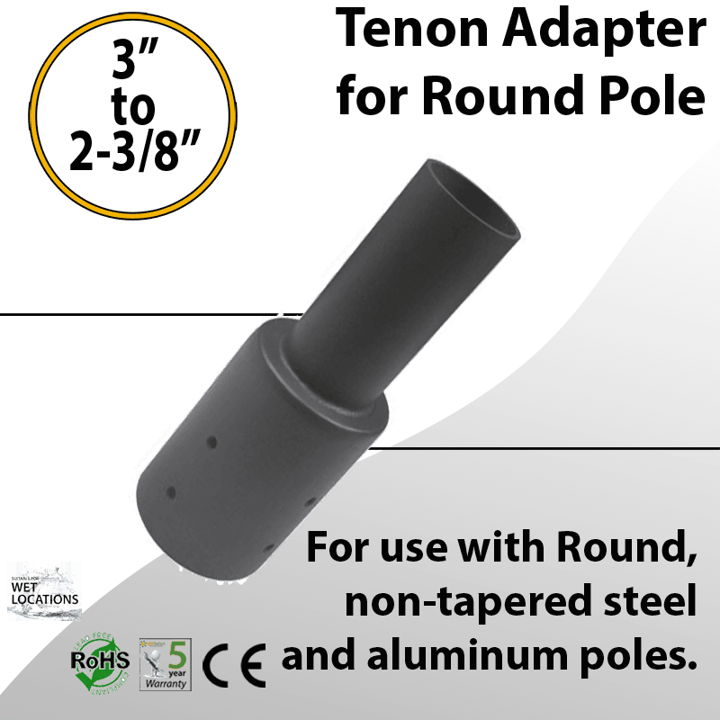 Light pole tenon reducer for 3" round pole to 2-3/8"