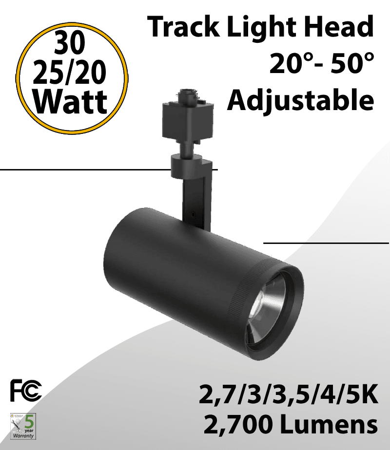Track light Head 30/25/20W Black 20°- 50° Adjustable 27/30/35/40/50K