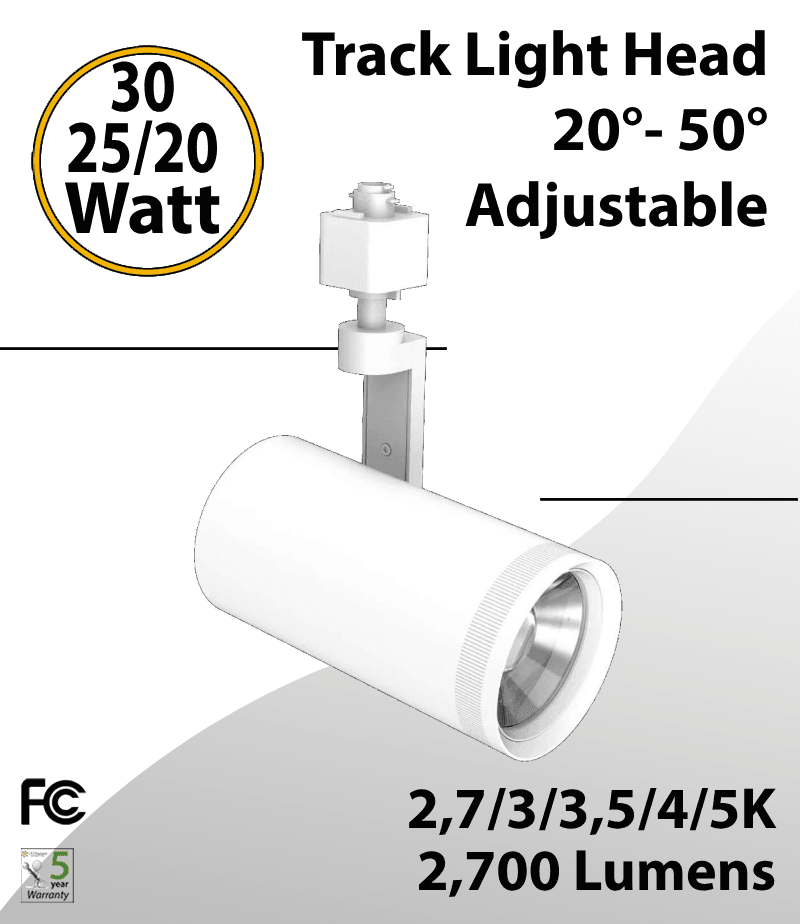 Track light Head 30/25/20W White 20°- 50° Adjustable 27/30/35/40/50K