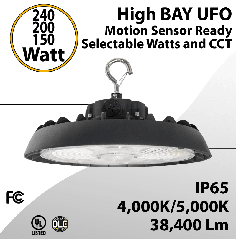 UFO Light LED High Bay 150/200/240W Motion Sensor Ready 38400Lm 4/5K