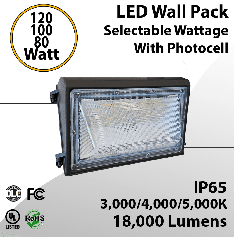 LED Wall Pack - Power & CCT Tunable 120W/100W/80W 3/4/5K Photocell
