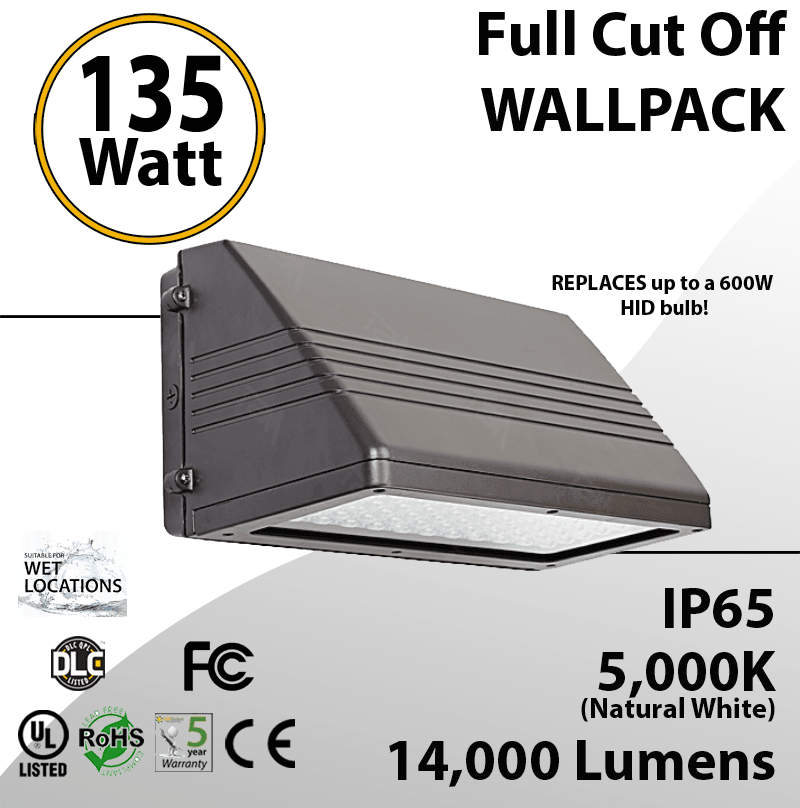 135W LED Full Cut off Wall Pack 14000 Lumens 5000K IP65 UL DLC